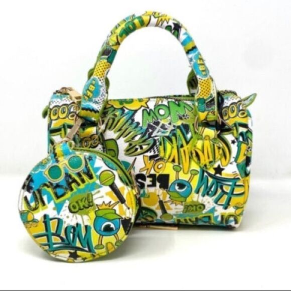 2-N-1 Graffiti Mini Handbag and Wallet - Picture 2 of 5